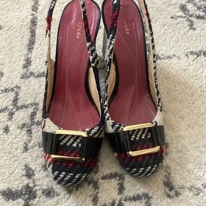 Kate Spade tweed plaid round toe sling back heels▪️size 8